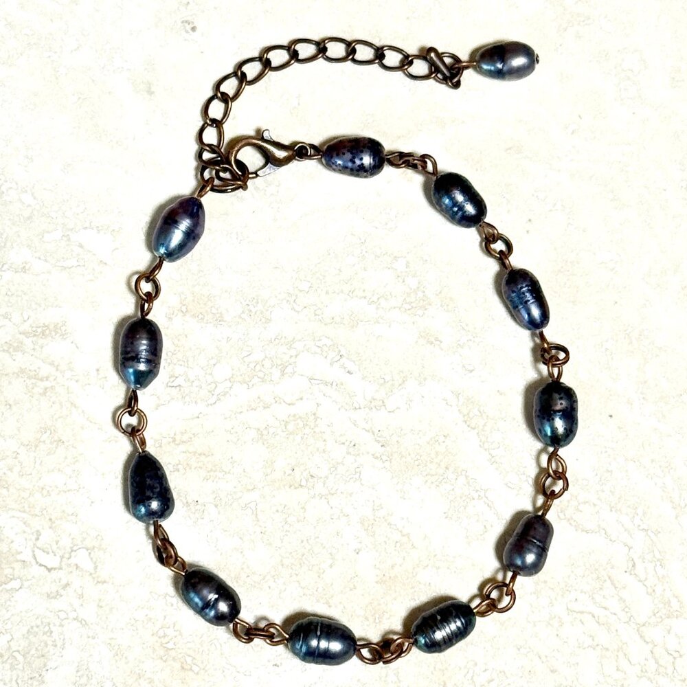 2/$20, Genuine Peacock Freshwater Pearl Bracelet, Copper Chain June Birthstone
